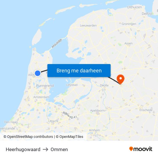 Heerhugowaard to Ommen map