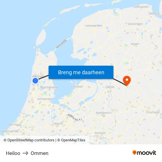 Heiloo to Ommen map