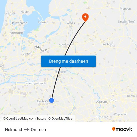 Helmond to Ommen map