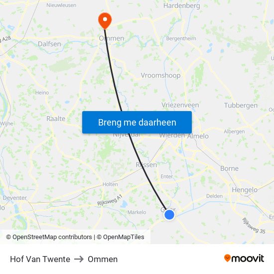 Hof Van Twente to Ommen map