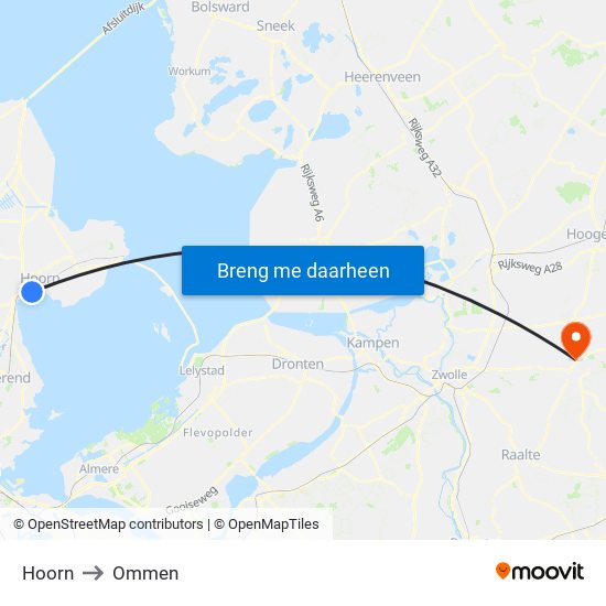 Hoorn to Ommen map