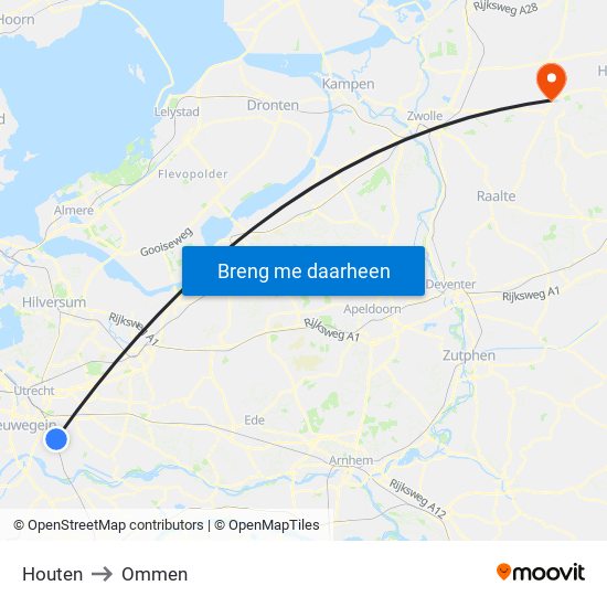 Houten to Ommen map