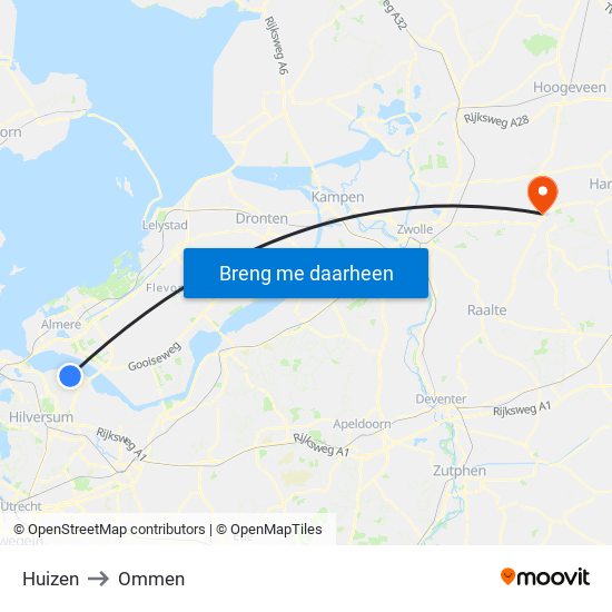 Huizen to Ommen map