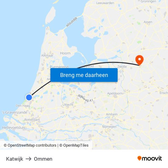 Katwijk to Ommen map