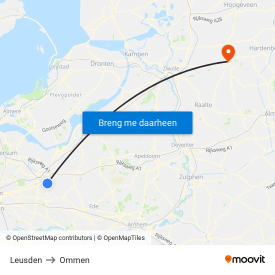 Leusden to Ommen map