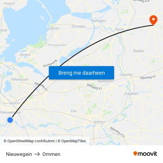 Nieuwegein to Ommen map