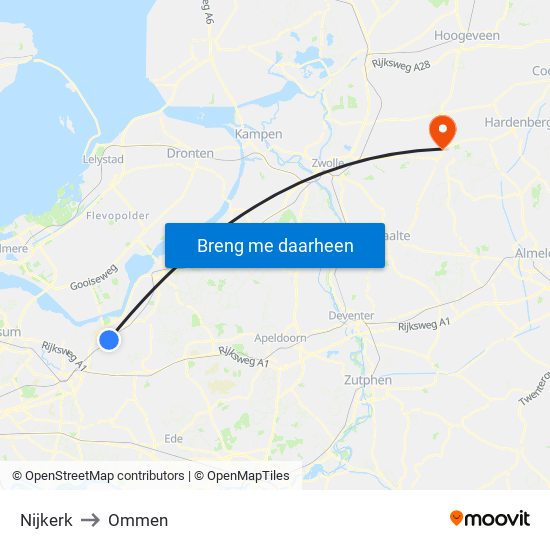 Nijkerk to Ommen map