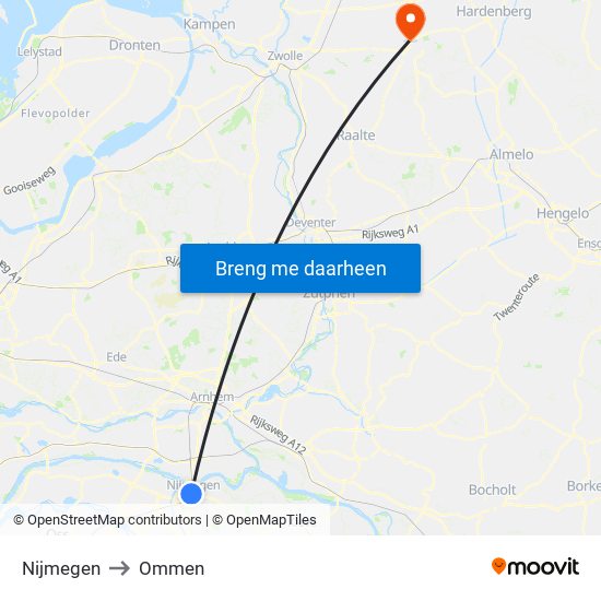 Nijmegen to Ommen map