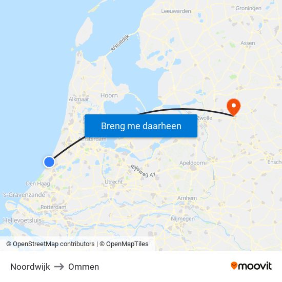 Noordwijk to Ommen map