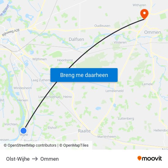 Olst-Wijhe to Ommen map