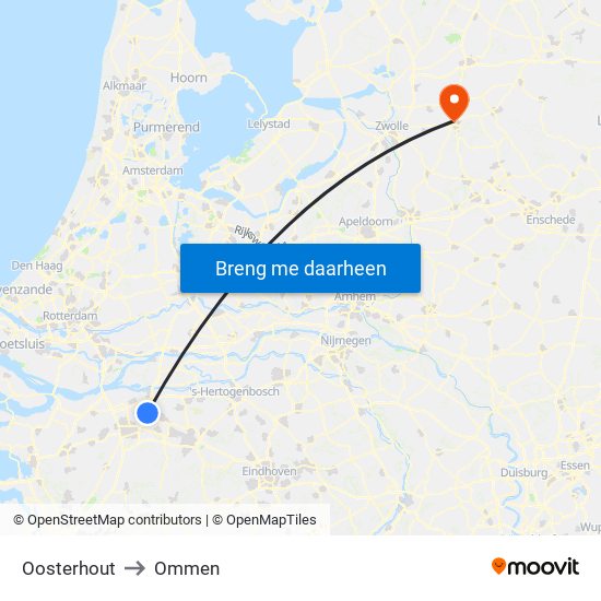 Oosterhout to Ommen map
