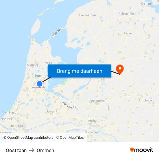 Oostzaan to Ommen map