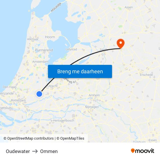 Oudewater to Ommen map