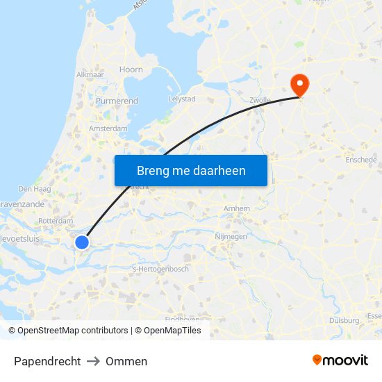 Papendrecht to Ommen map