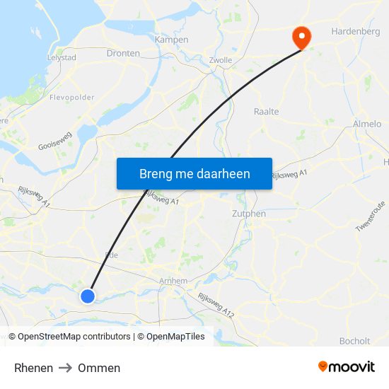 Rhenen to Ommen map