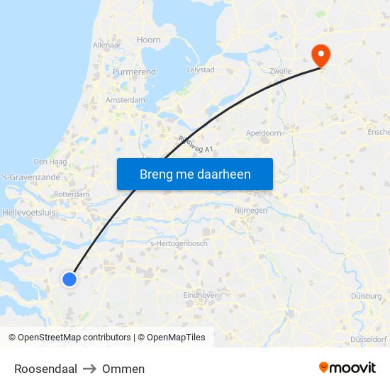 Roosendaal to Ommen map