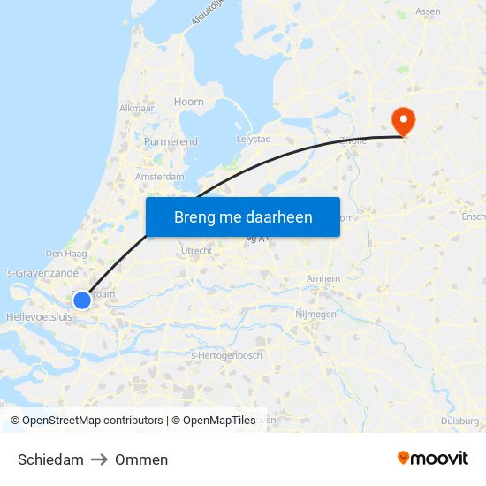 Schiedam to Ommen map