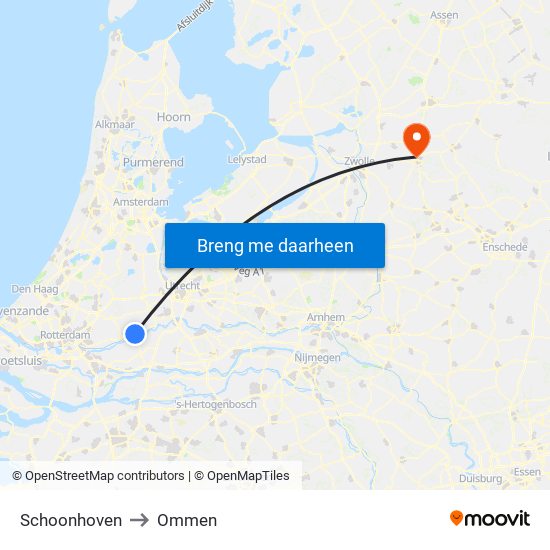 Schoonhoven to Ommen map