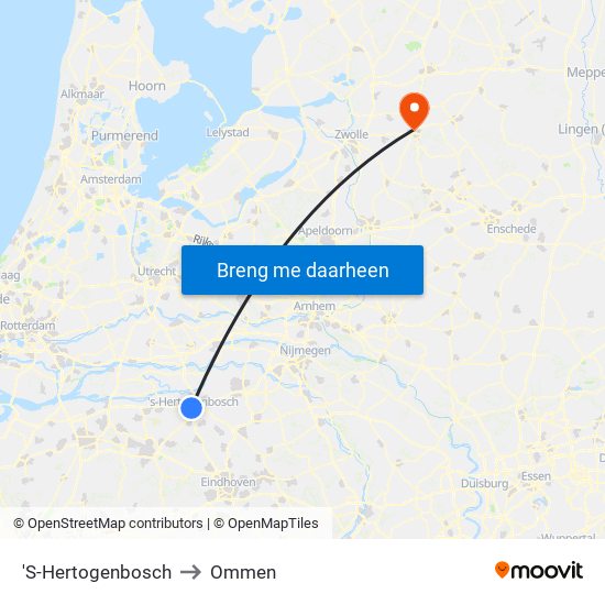 'S-Hertogenbosch to Ommen map