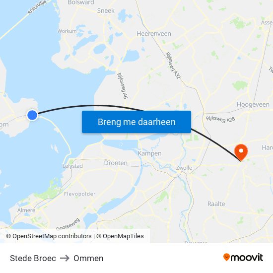 Stede Broec to Ommen map