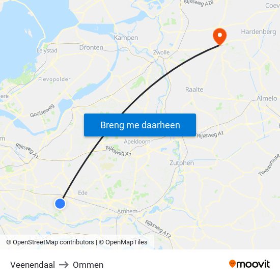 Veenendaal to Ommen map