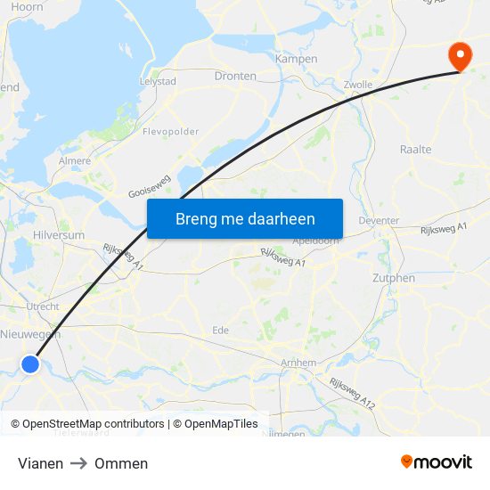 Vianen to Ommen map