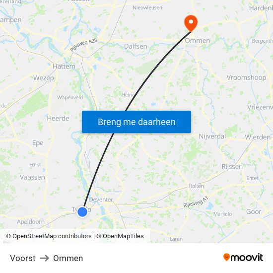 Voorst to Ommen map