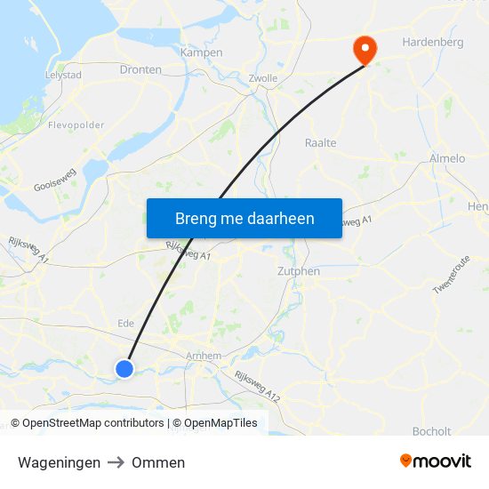 Wageningen to Ommen map