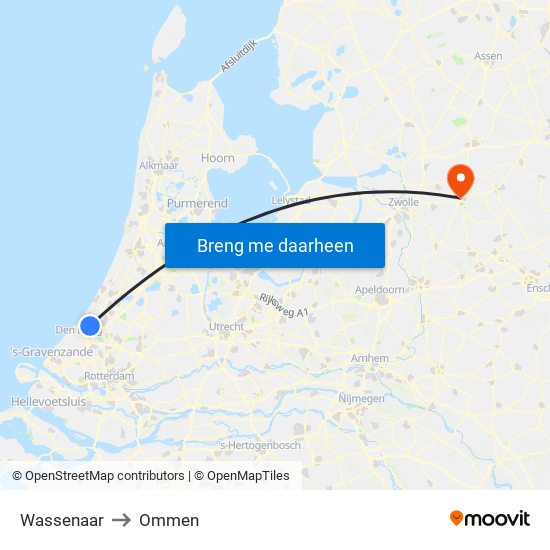 Wassenaar to Ommen map