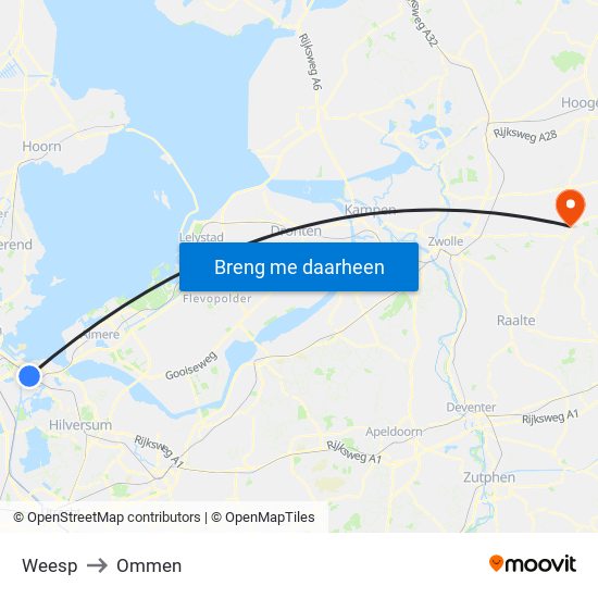 Weesp to Ommen map
