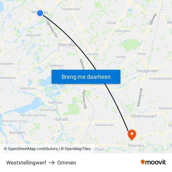 Weststellingwerf to Ommen map