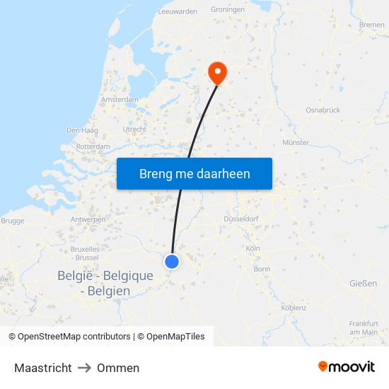 Maastricht to Ommen map