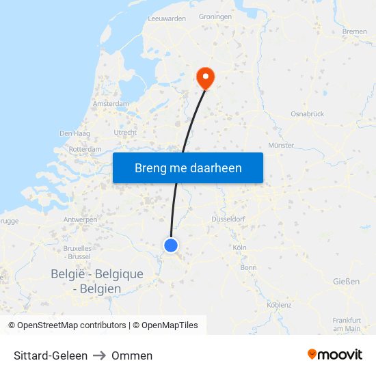 Sittard-Geleen to Ommen map