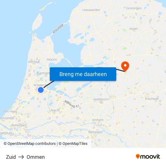 Zuid to Ommen map