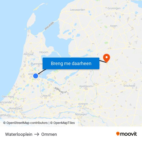 Waterlooplein to Ommen map