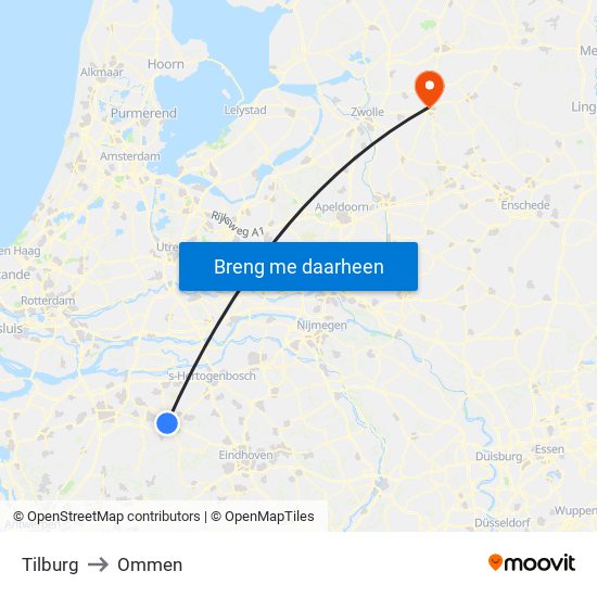 Tilburg to Ommen map