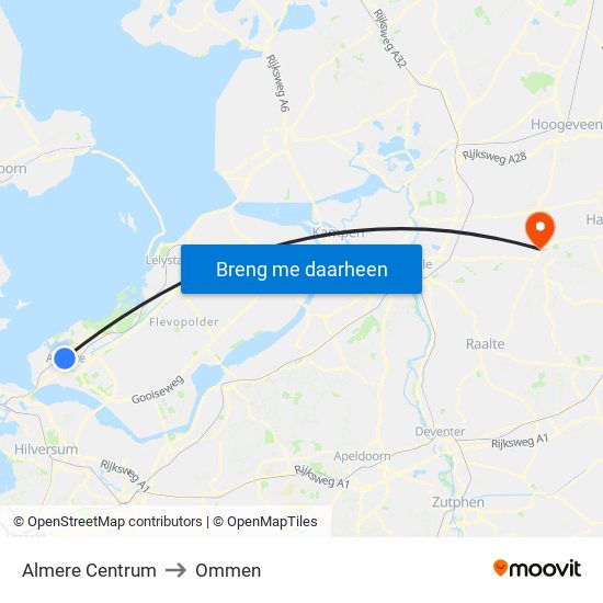 Almere Centrum to Ommen map