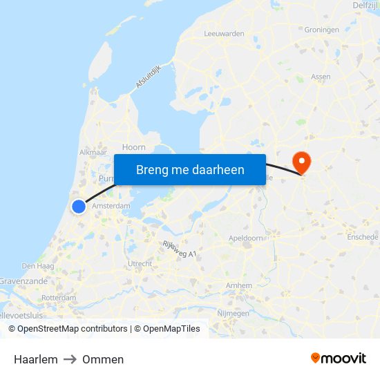 Haarlem to Ommen map