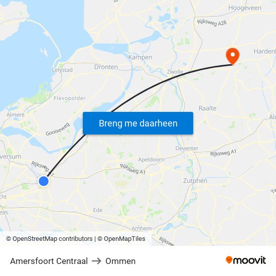 Amersfoort Centraal to Ommen map