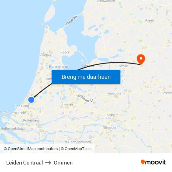 Leiden Centraal to Ommen map
