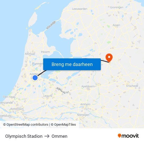 Olympisch Stadion to Ommen map