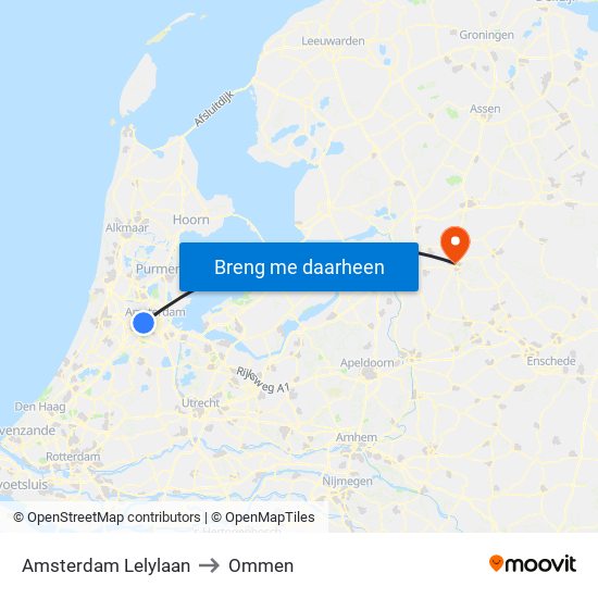 Amsterdam Lelylaan to Ommen map