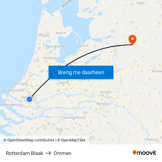 Rotterdam Blaak to Ommen map