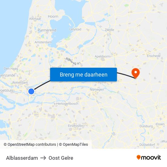 Alblasserdam to Oost Gelre map