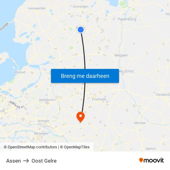 Assen to Oost Gelre map