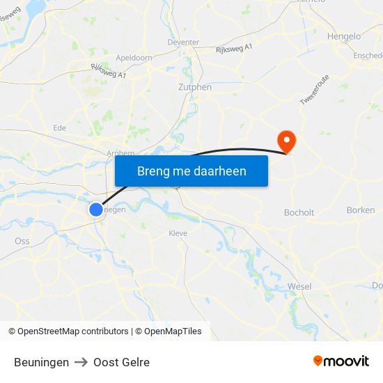 Beuningen to Oost Gelre map