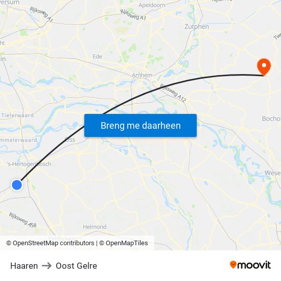 Haaren to Oost Gelre map