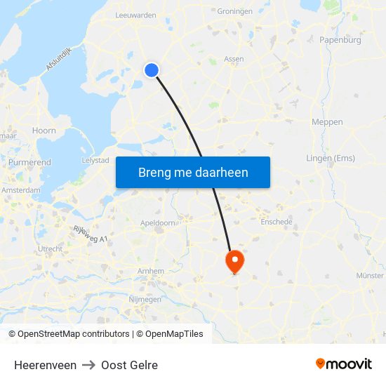 Heerenveen to Oost Gelre map