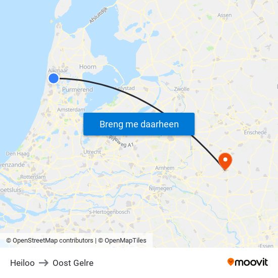Heiloo to Oost Gelre map