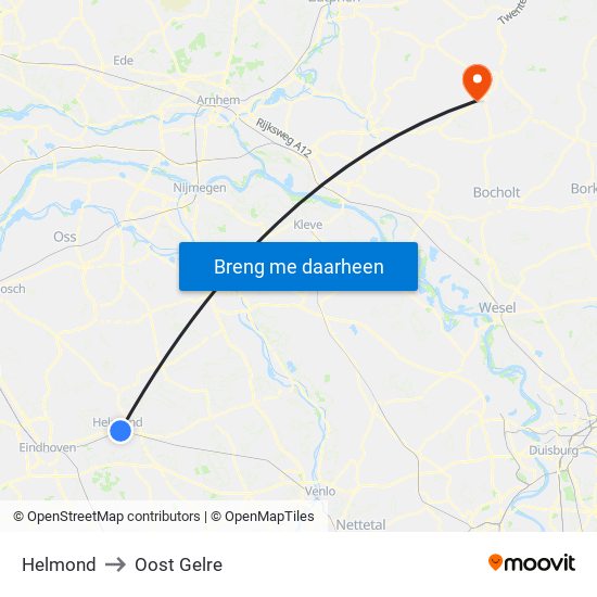 Helmond to Oost Gelre map